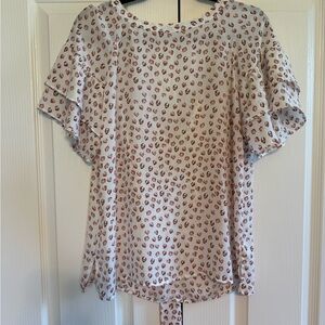 LOFT White Flutter Sleeve Blouse with Tie Front